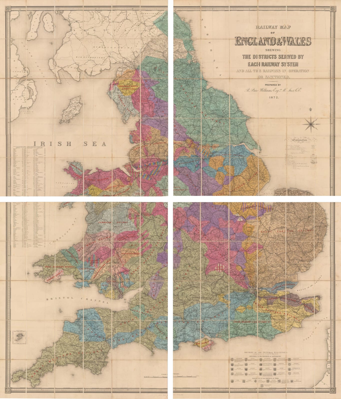 Edward Stanford, Railway Map of the England and Wales Shewing the Districts Served by Each Railway System, 1872