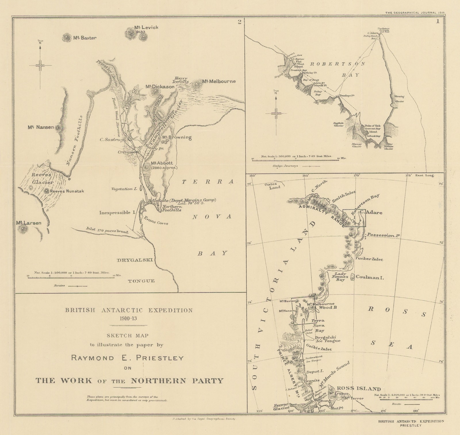 Royal Geographical Society (RGS), Sketch Map to illustrate the paper by Raymond E. Priestly on The Work of the Northern Party, 1914