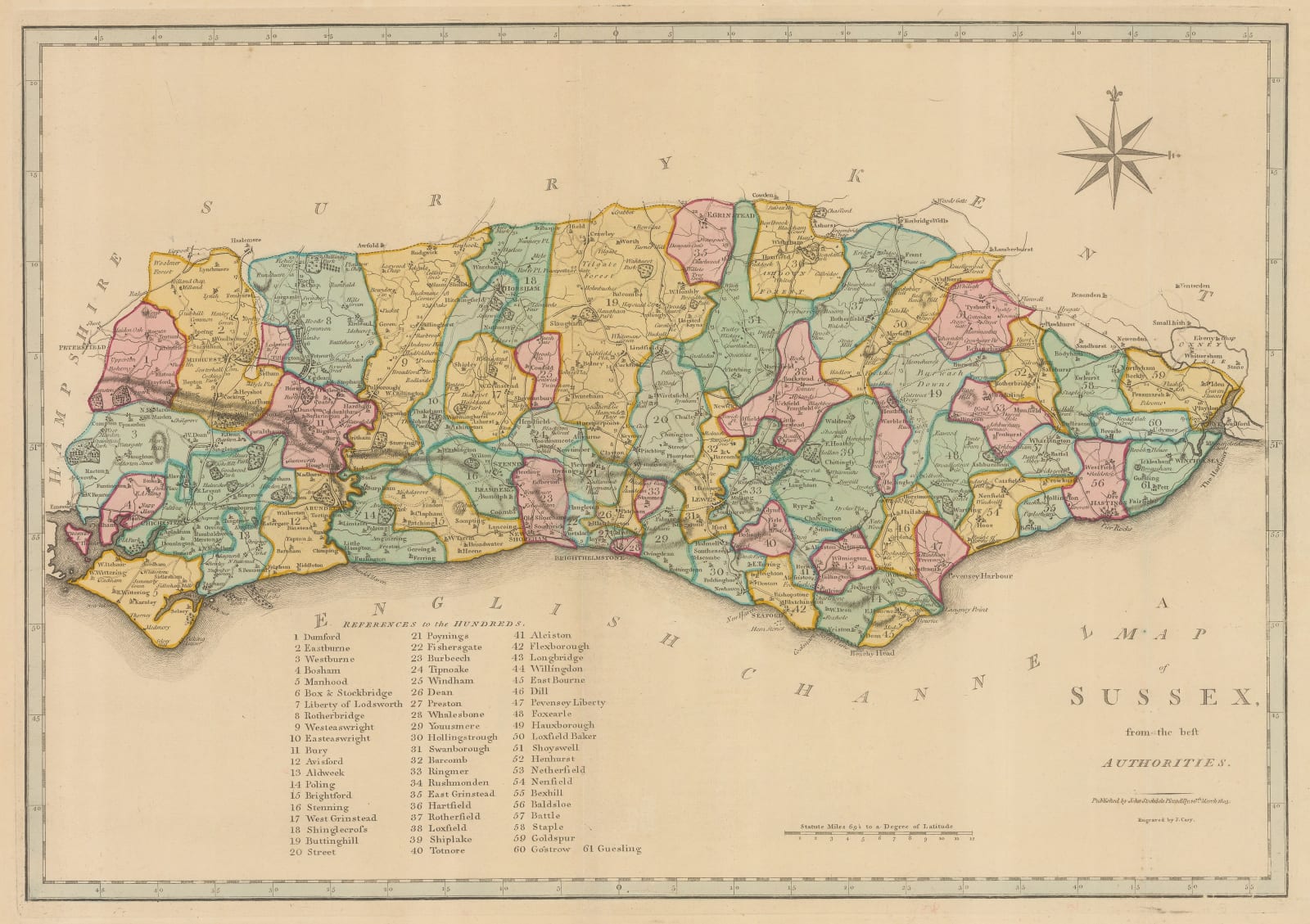 John Cary, Map of Sussex from the Best Authorities, 1805
