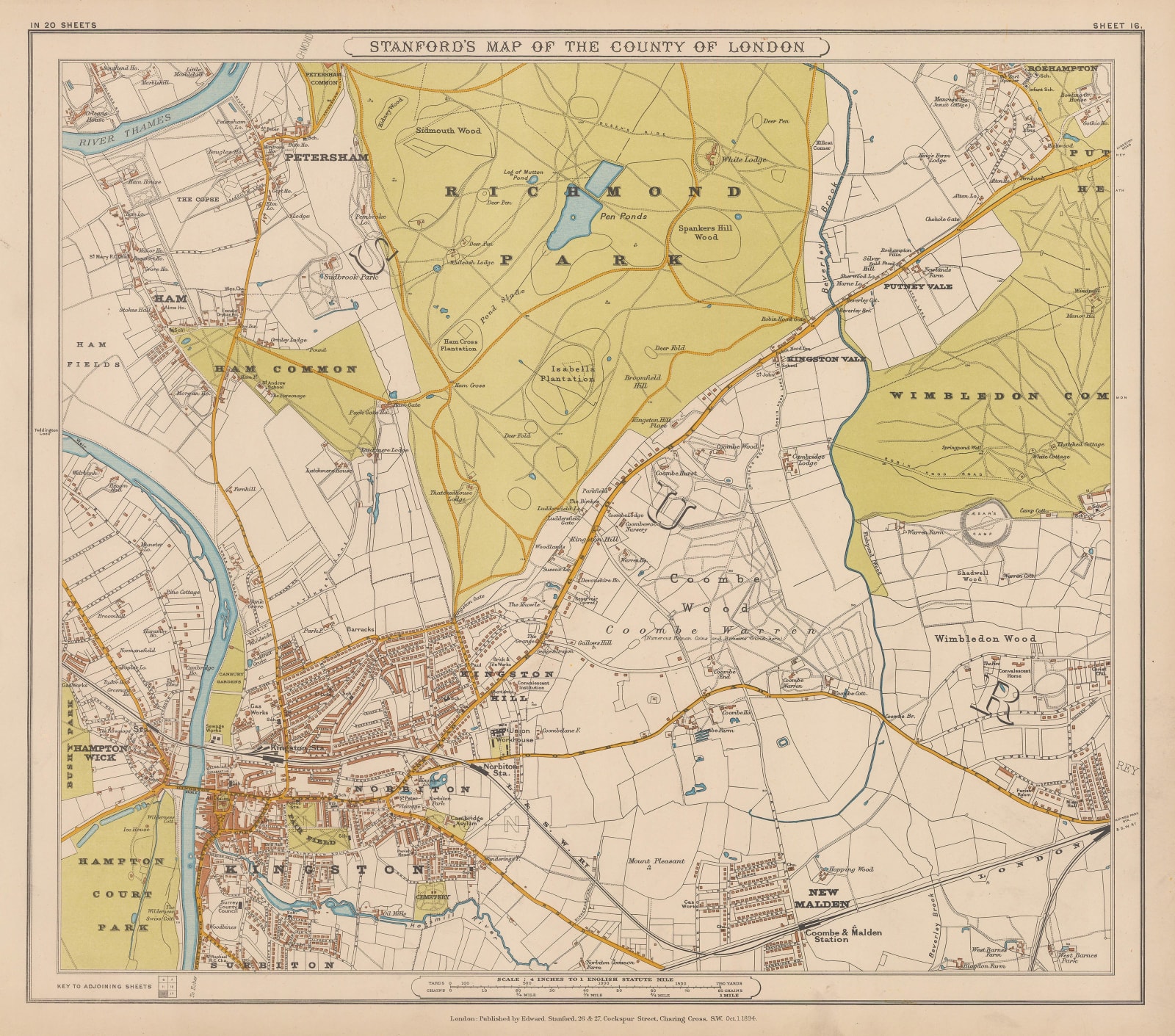 Edward Stanford, Hampton Wick, Kingston, Norbiton & Petersham, 1894