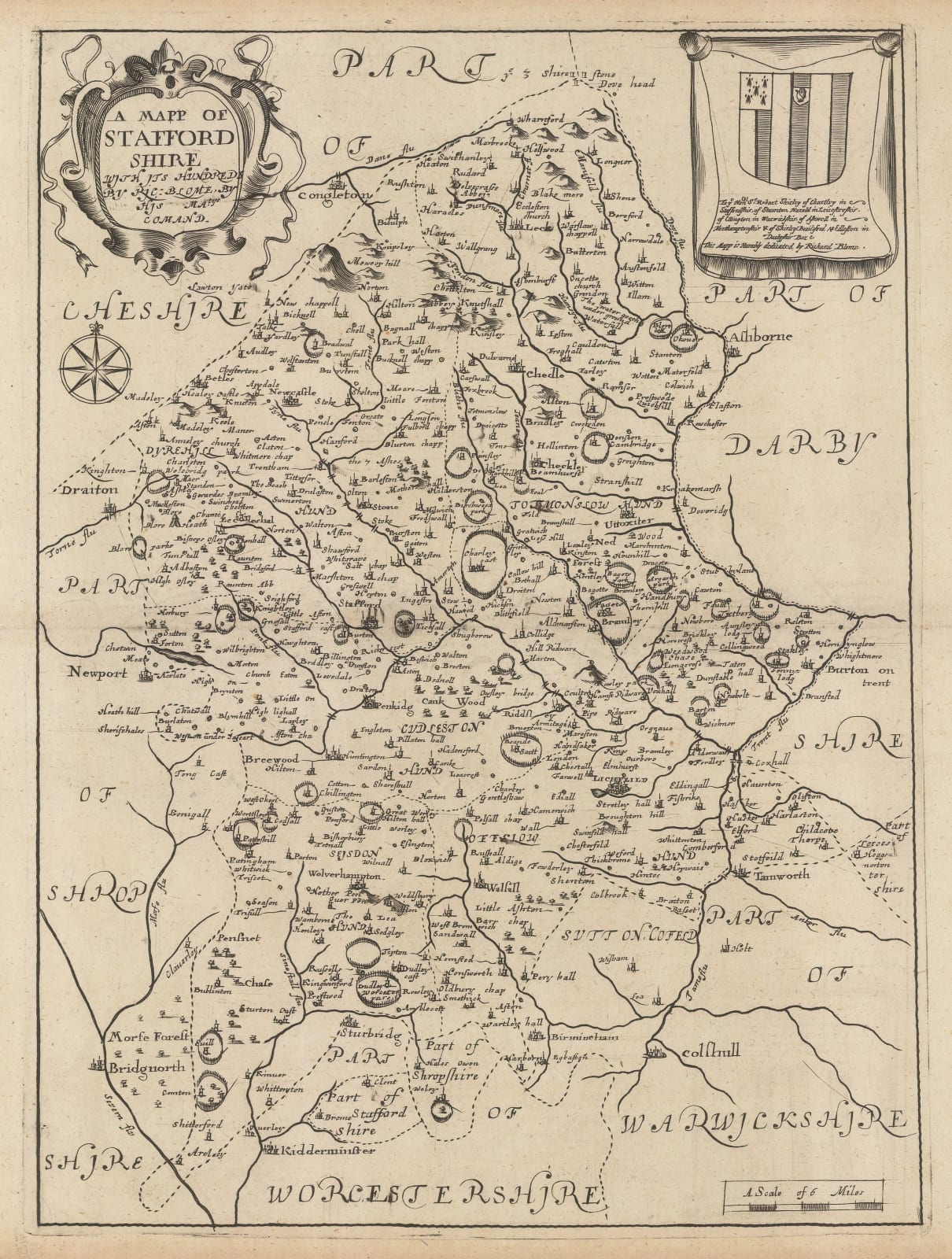 Richard Blome, A Mapp of Staffordshire with its Hundreds, 1673