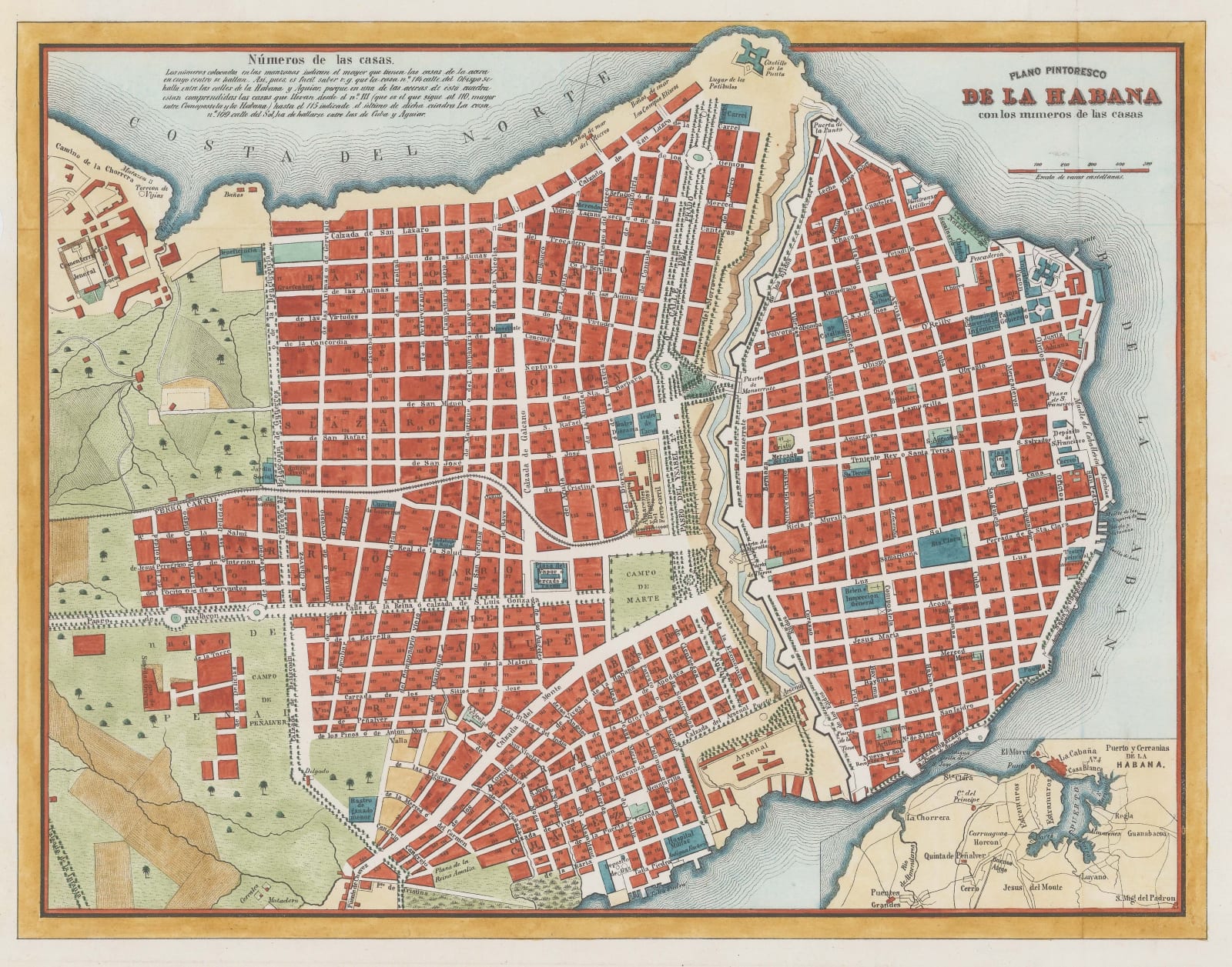 Frédéric (Federico) Mialhe, Plan of Havana, Cuba, 1853