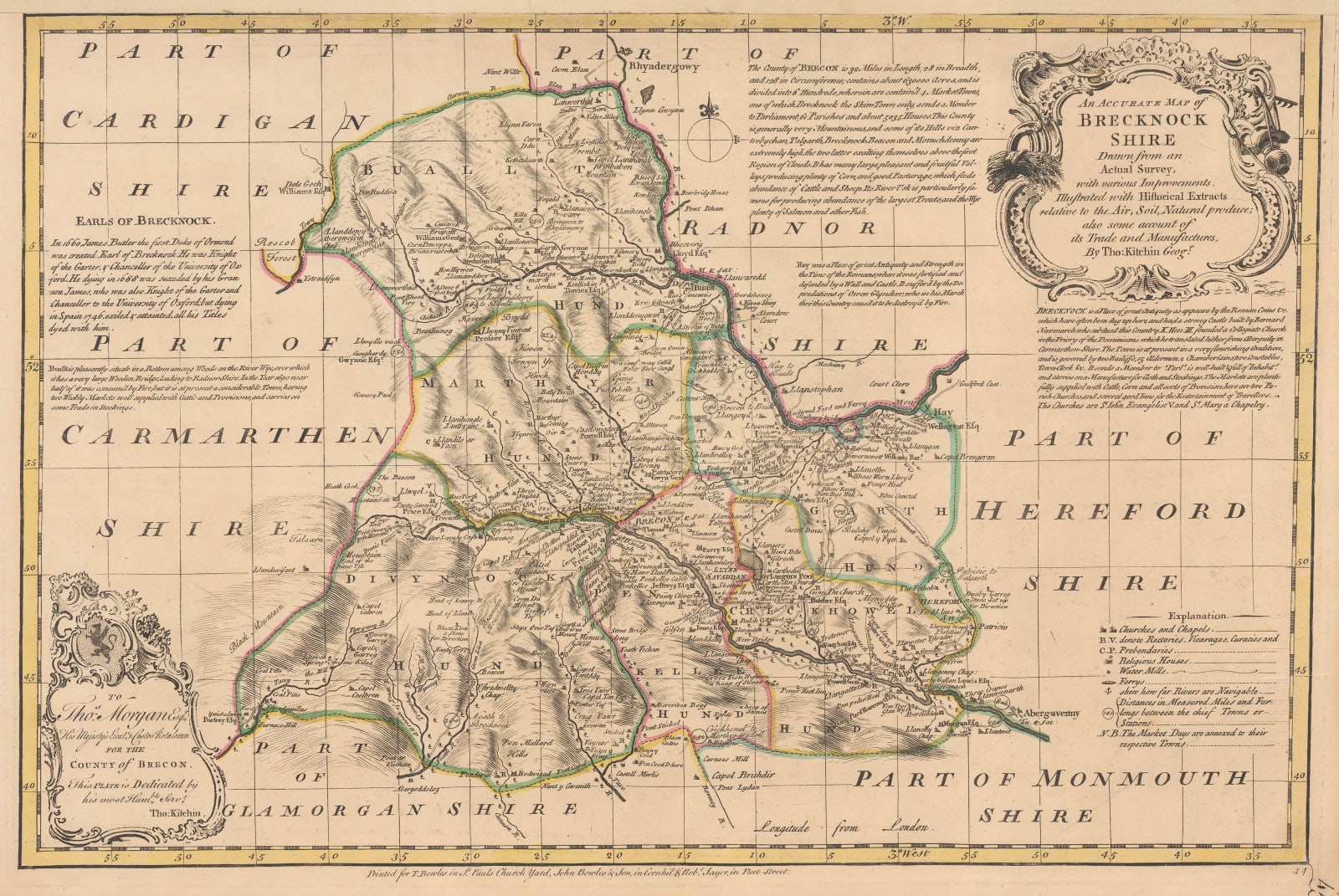 T. & E. Bowen, An Accurate Map of Brecknock Shire, 1763