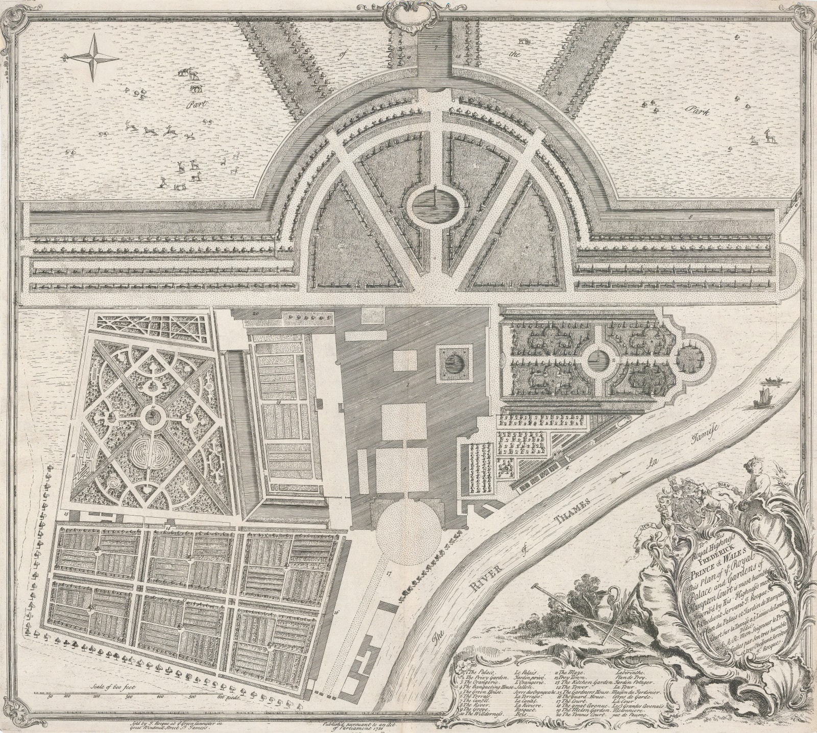 John Rocque, Plan of the Royal Palace and Gardens of Hampton Court Palace, 1736