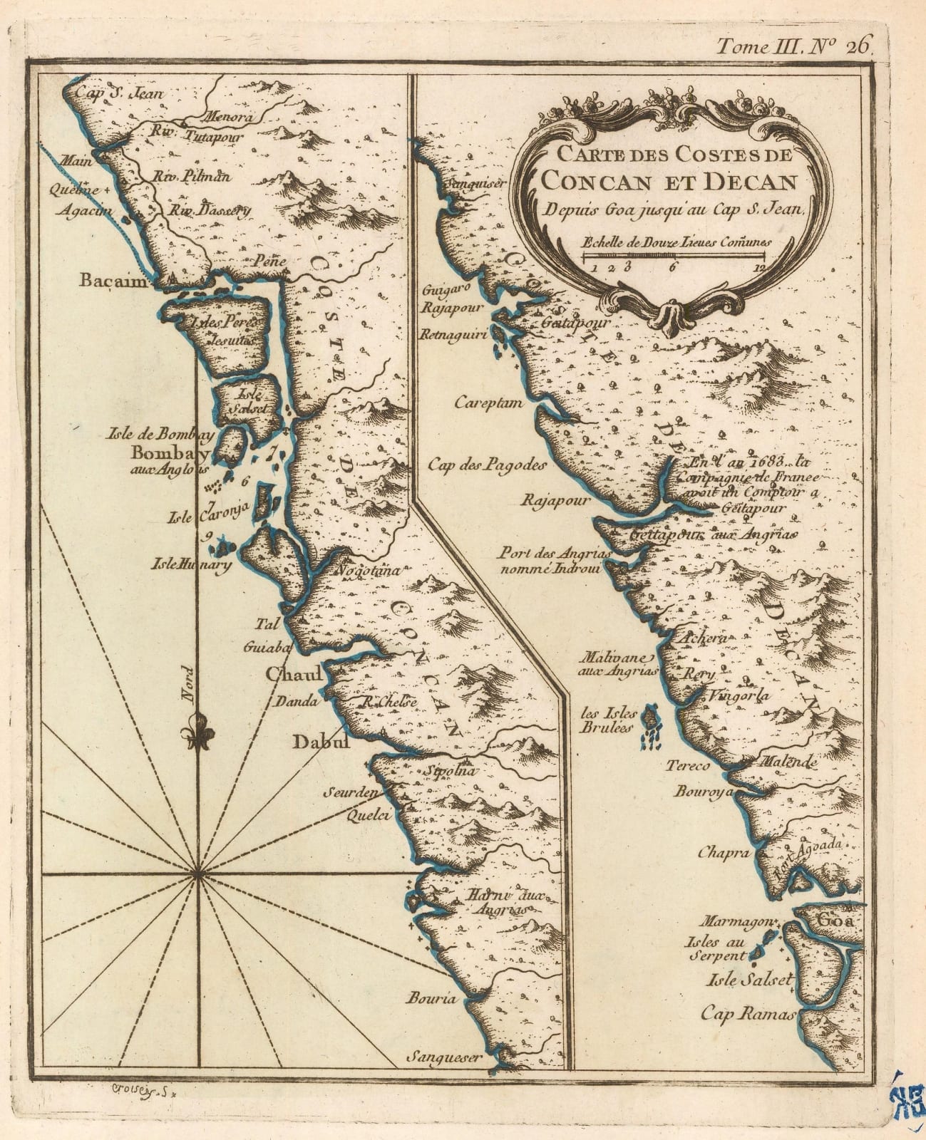 Jacques-Nicolas Bellin, Chart of the coast of Concan and Decan, 1764