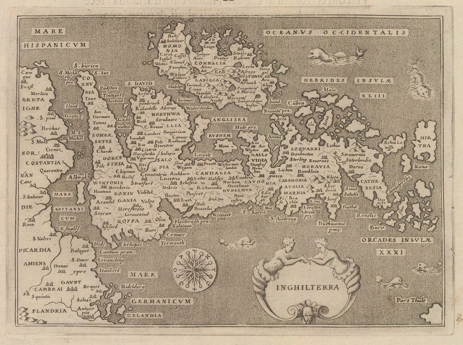 Tomaso Porcacchi, Miniature Map of Britain & Ireland, 1604