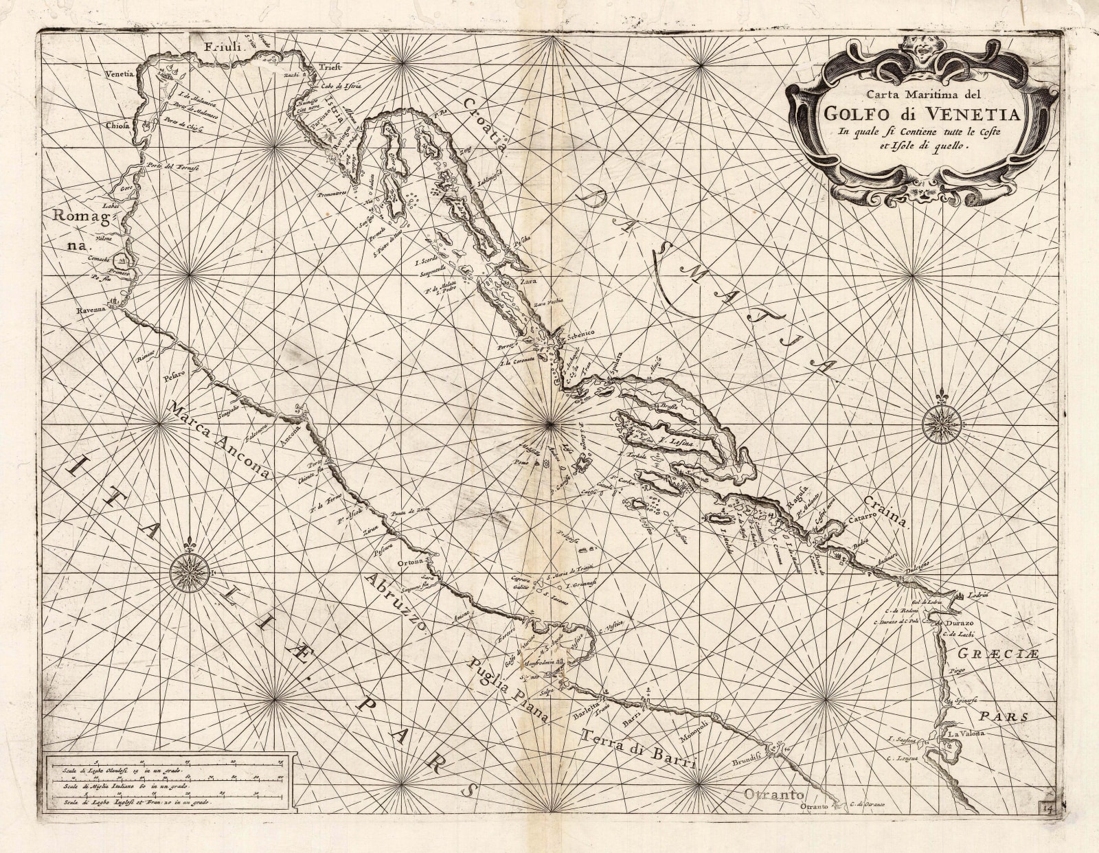 Vincenzo Coronelli, Chart of the Adriatic Sea and Gulf of Venice, 1696