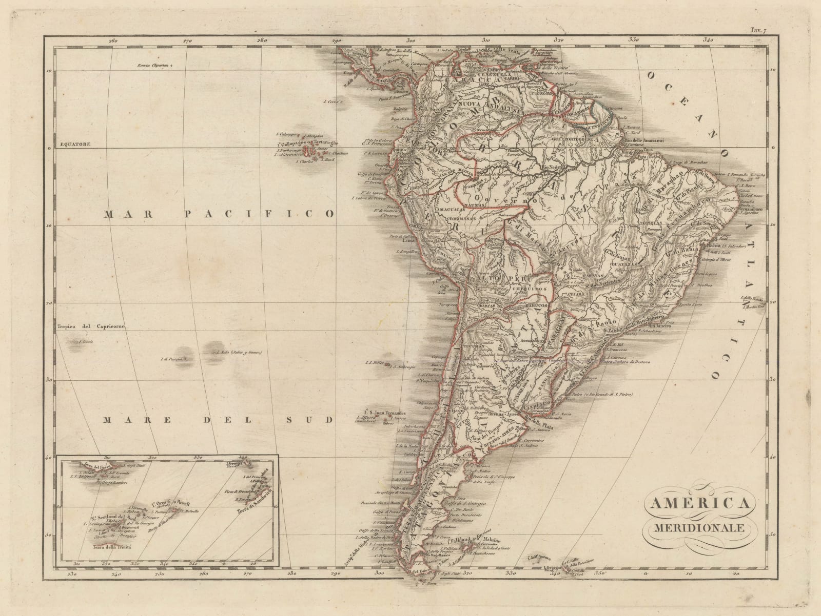 Giovanni Marieni, Italian map of South America, 1833