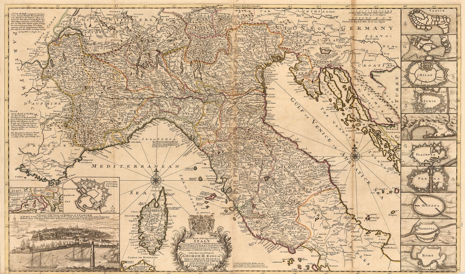 Herman Moll, Northern Italy and Corsica, 1715 c.