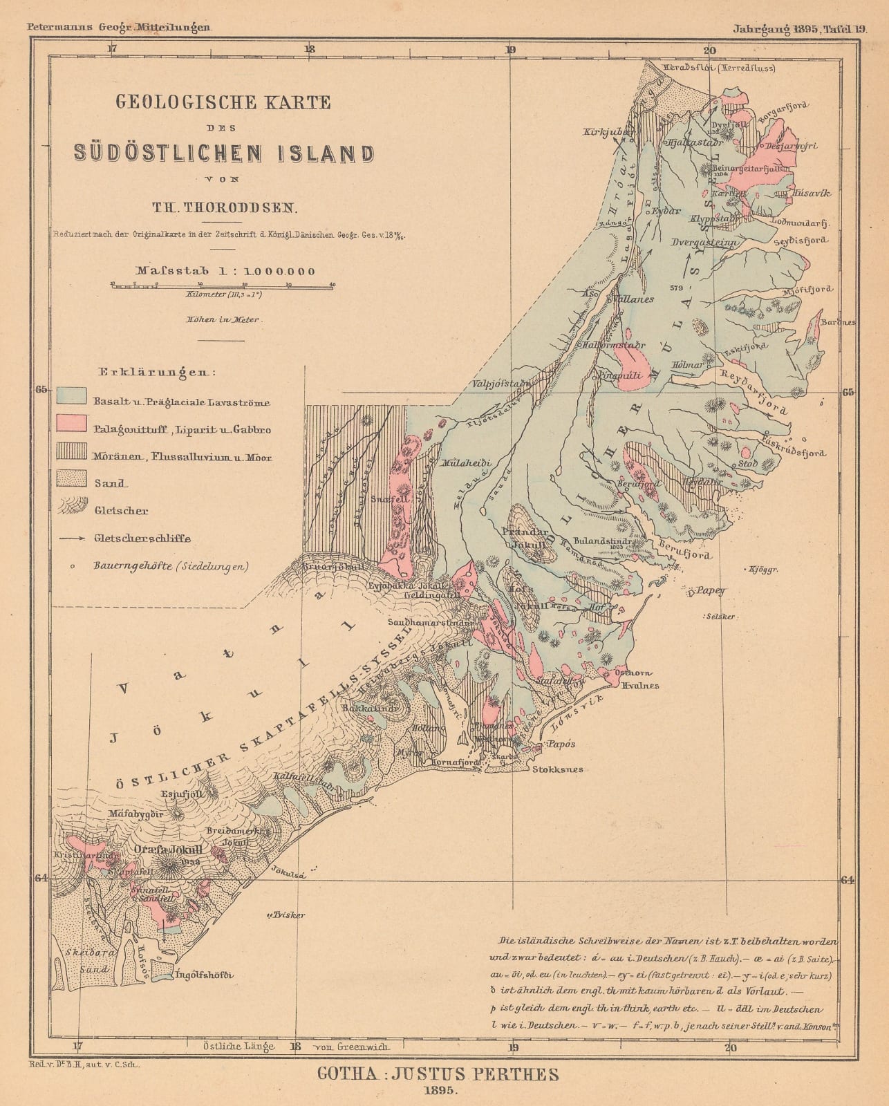 Justus Perthes, Geological Map of Southeast Iceland, 1895