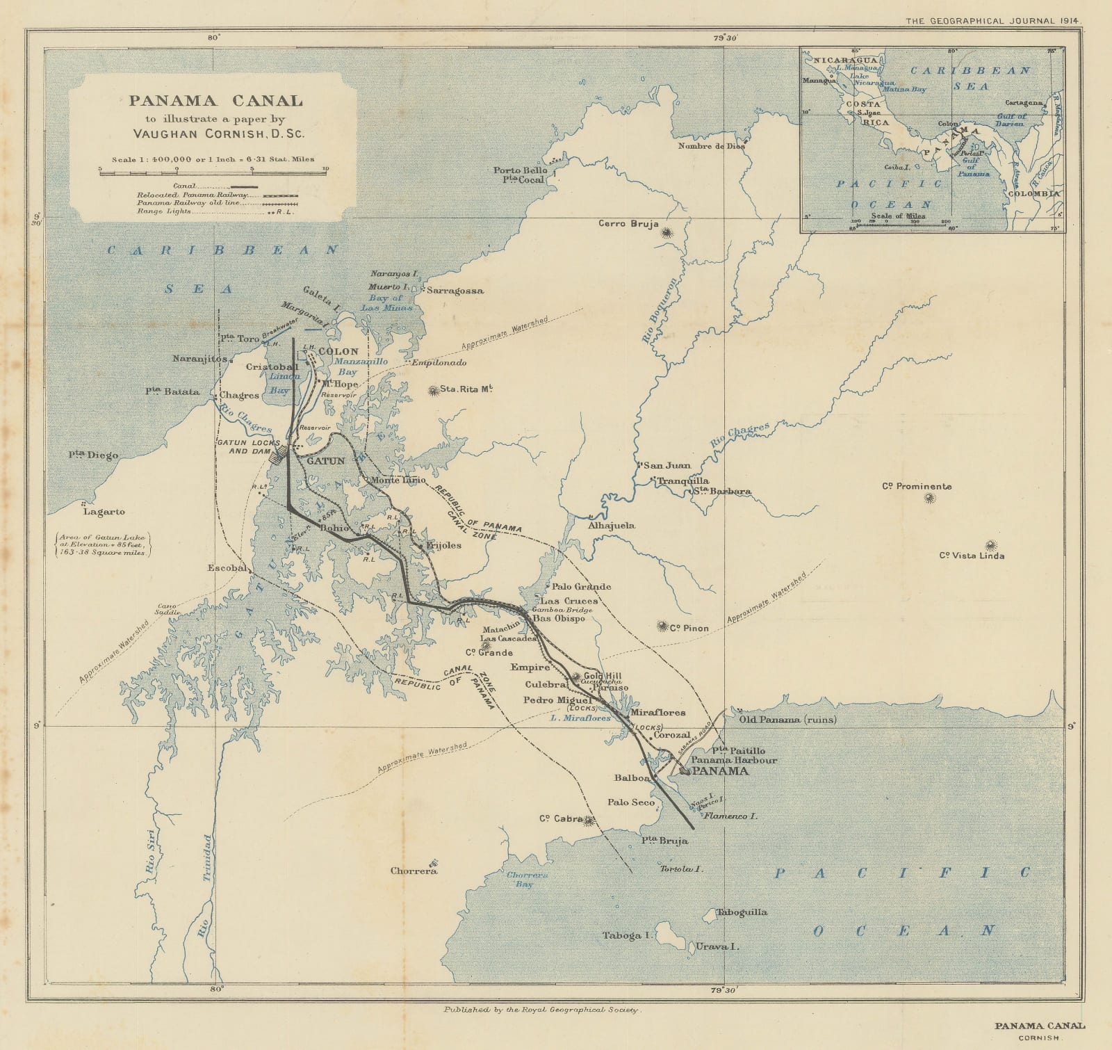 Royal Geographical Society (RGS), Panama Canal to illustrate a paper by Vaughan Cornish, 1914