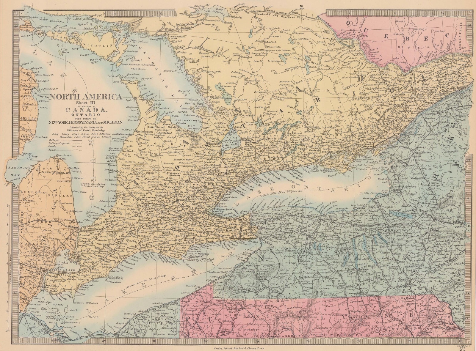 Society for the Diffusion of Useful Knowledge (SDUK), Southern Ontario with parts of New York, Pennsylvania, and Michigan, 1875