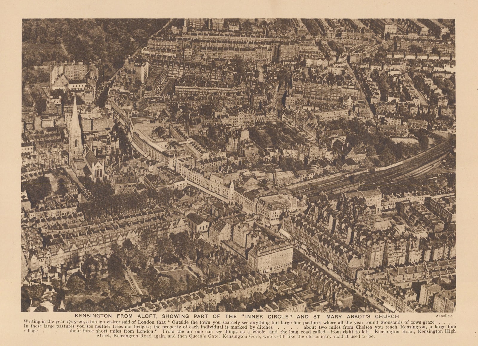 Arthur St John Adcock, London - Kensington High Street, Aerial View, 1927