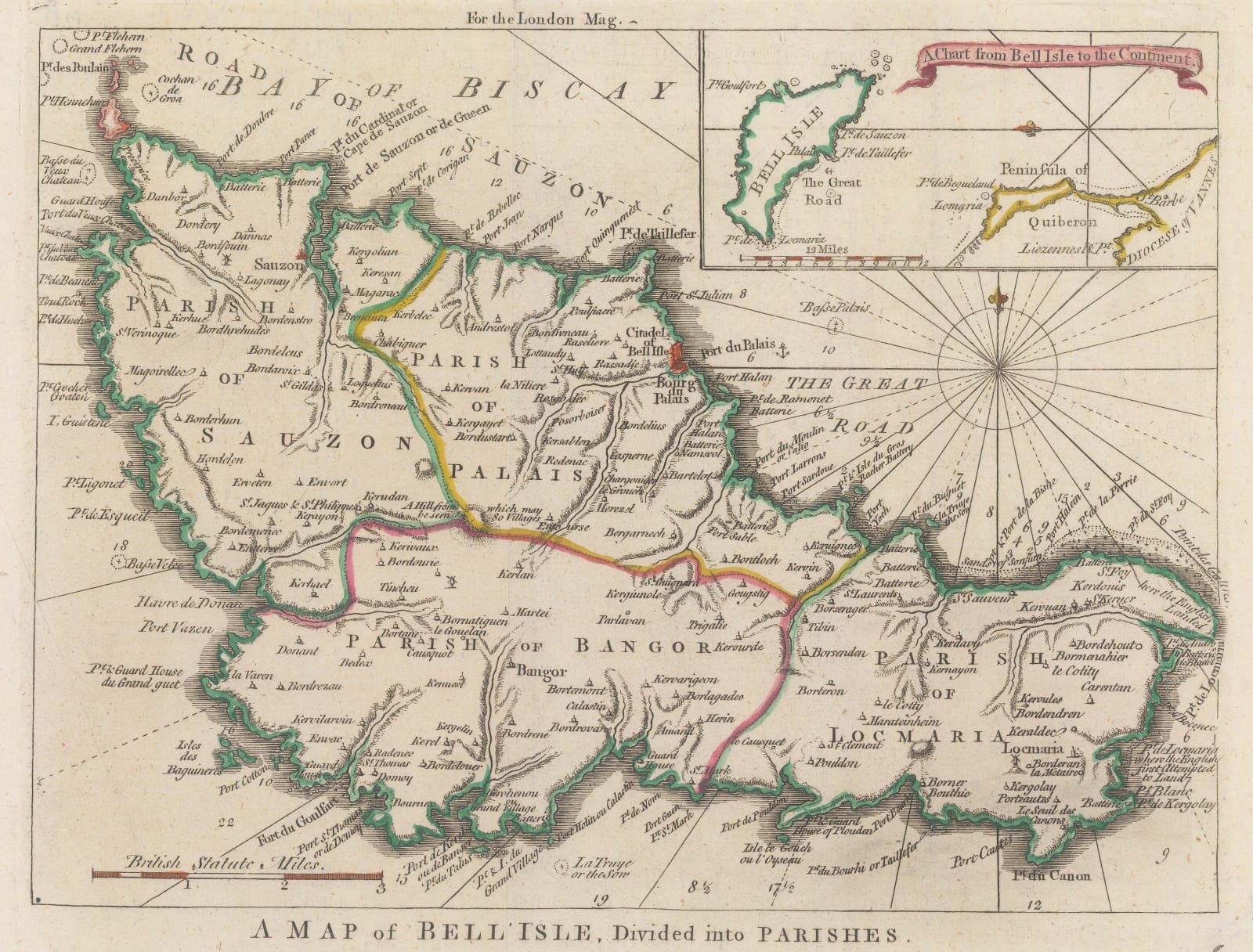 London Magazine, A Map of Bell'Isle, 1761