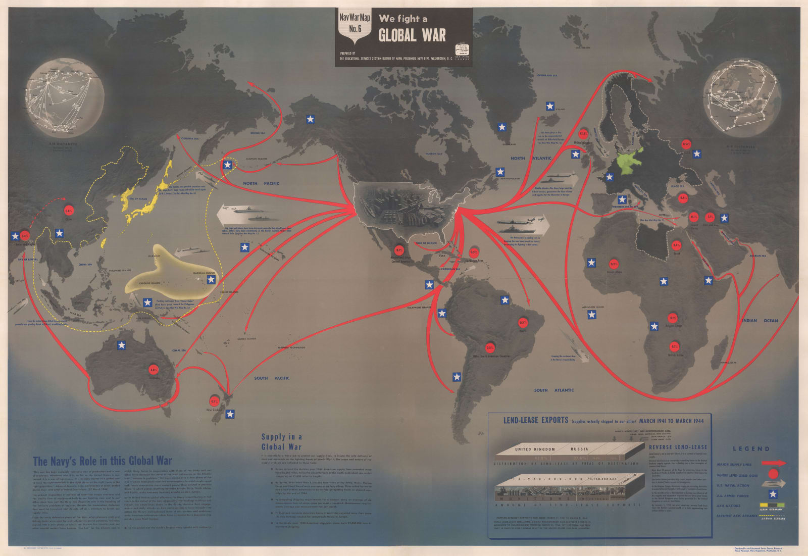 US Navy Educational Services Section, Nav War Map No. 6 - We Fight A Global War, 1944