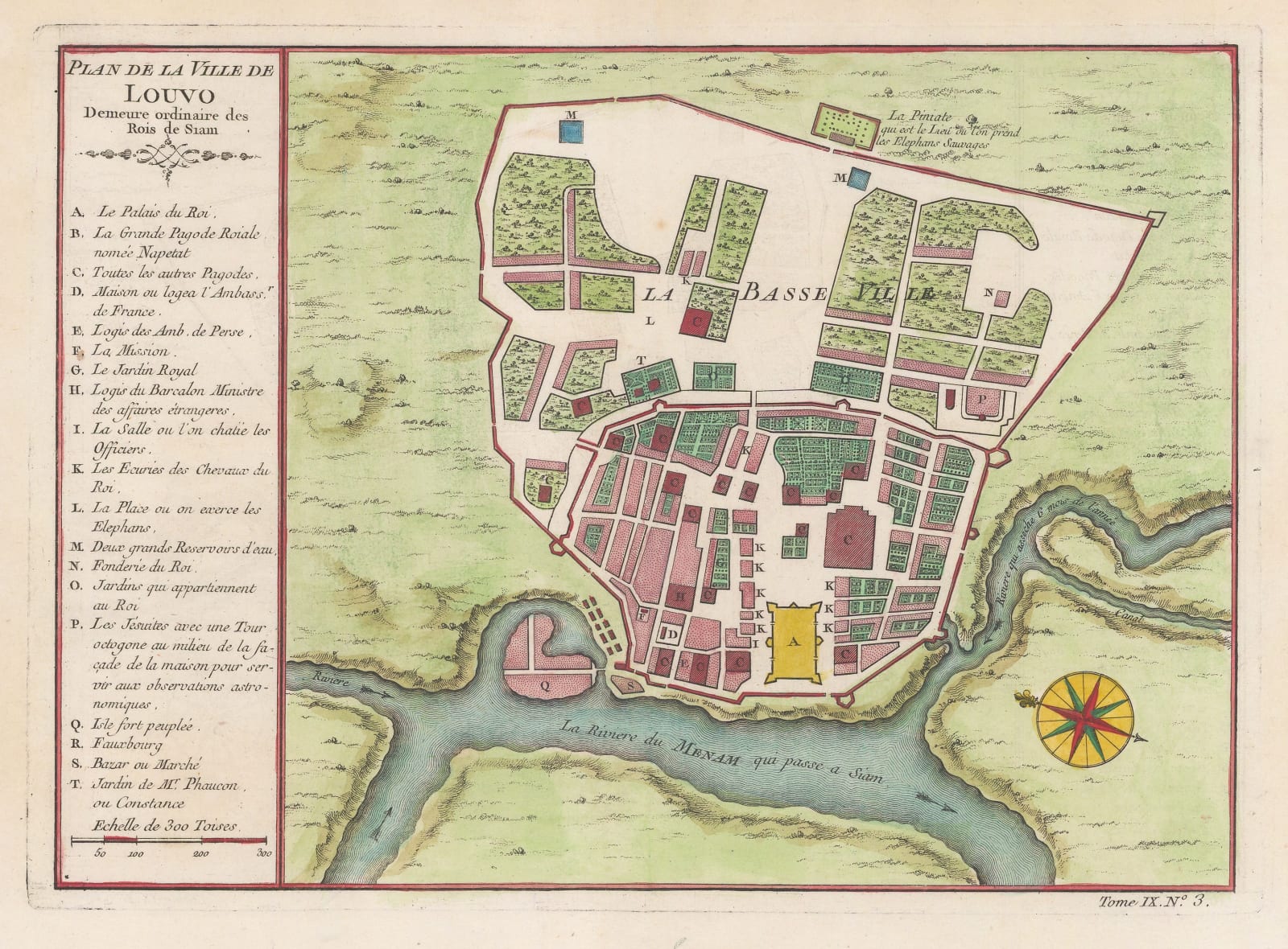 Jacques-Nicolas Bellin, City plan of Lopburi (Louvo), 1755 c.