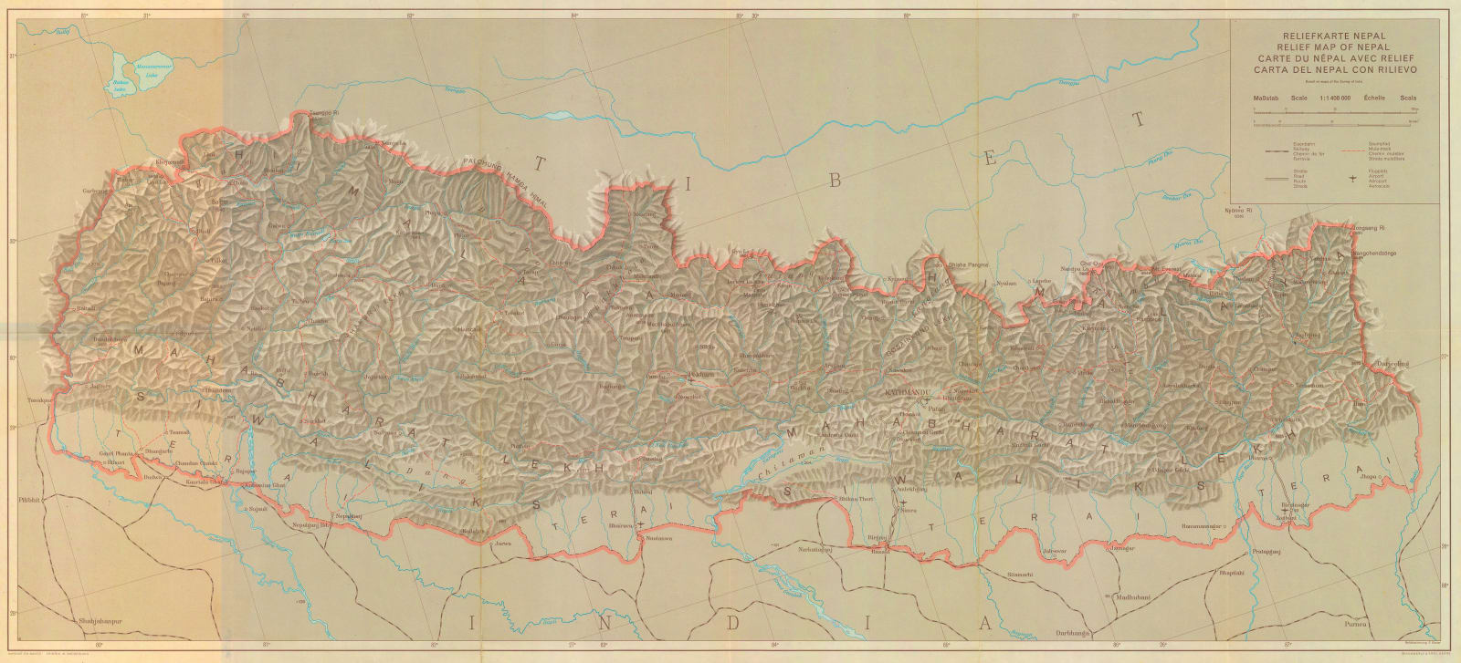Kummerly & Frey, Relief Map of Nepal, 1960