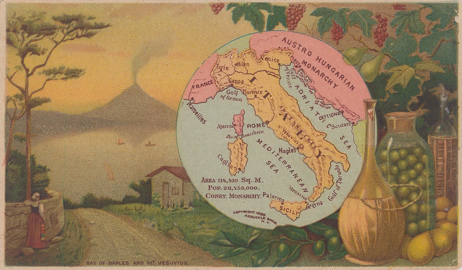 Arbuckle Brothers Company, Miniature map of Italy, 1889
