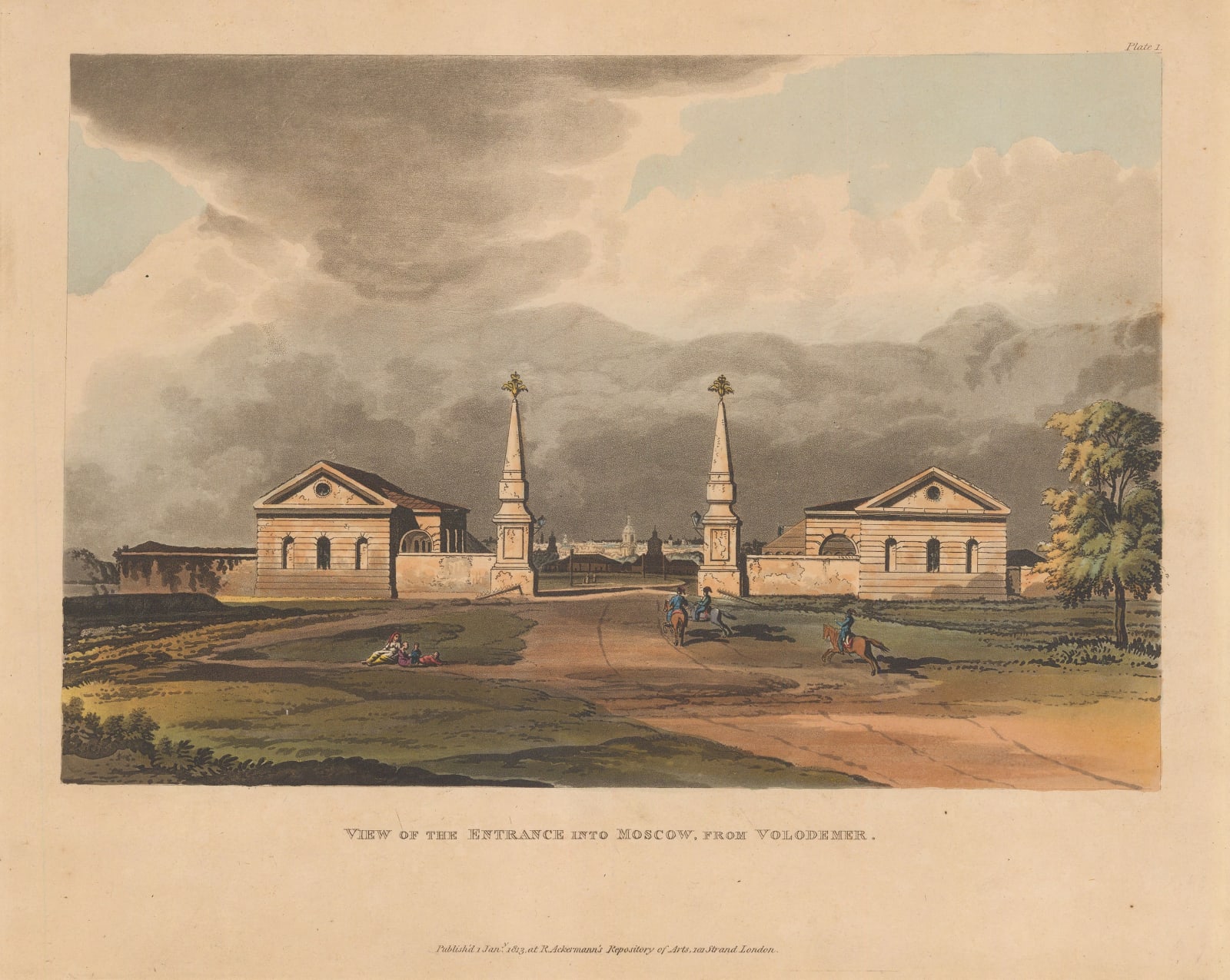 Rudolph Ackermann, Russia - Moscow, Entrance from Volodemer, 1813