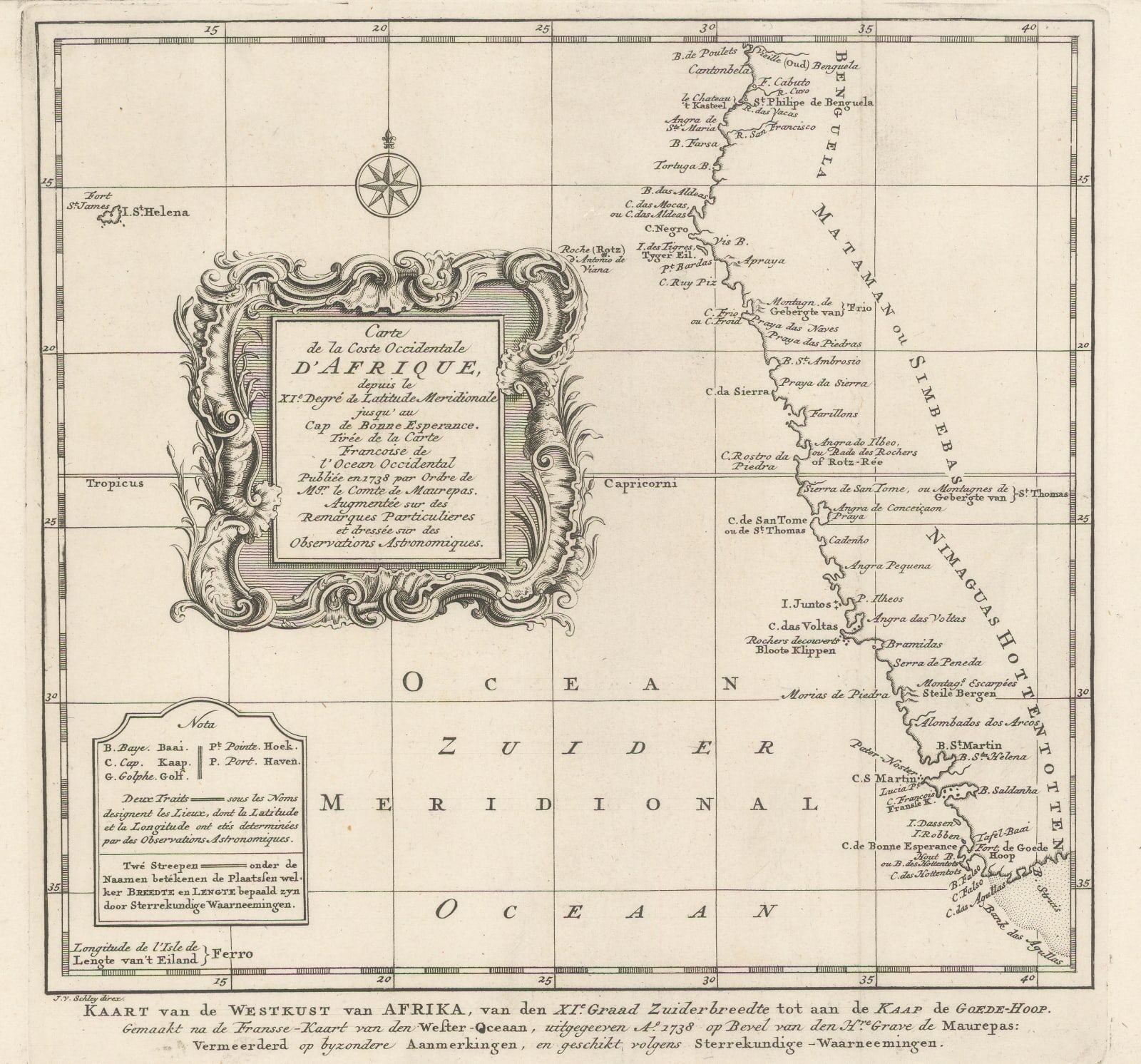 Jacob van der Schley, Chart of the coast of Angola, Namibia, and South Africa, 1747