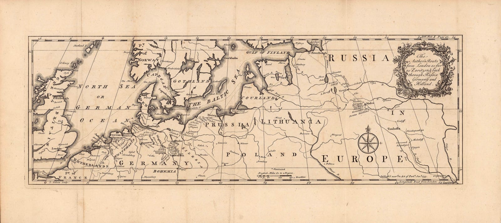Jonas Hanway, The Author's Routes from London as Far as Zaritzen, & back through Russia Germany and Holland, 1754