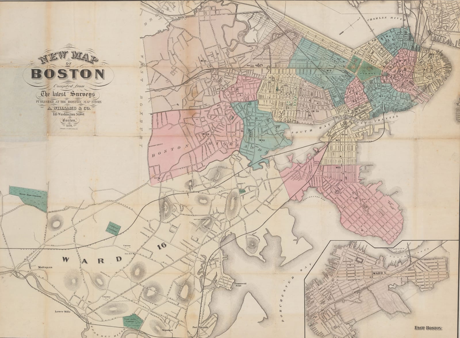 A. Williams & Co., New Map of Boston from the Latest Surveys, 1870