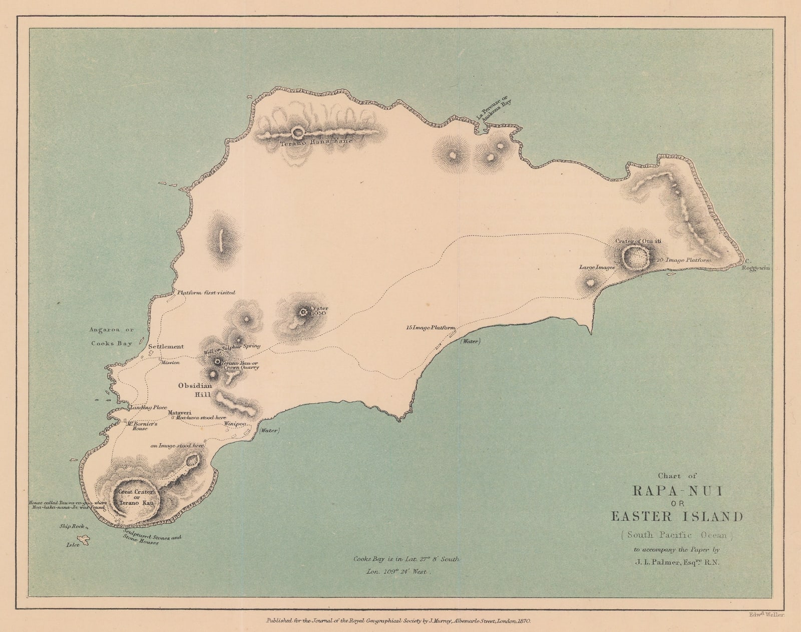Royal Geographical Society (RGS), Chart of Rapa-Nui or Easter Island, 1870