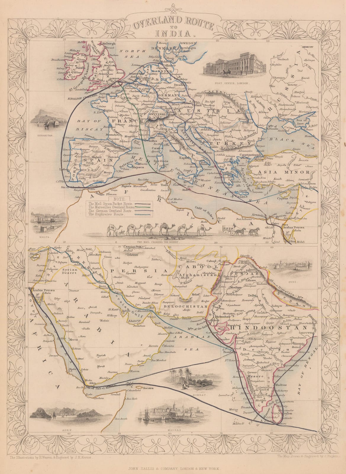 John Tallis, Overland Route to India, 1851