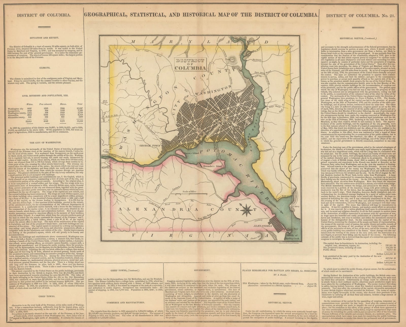 Carey & Lea, Geographical, Statistical, and Historical Map of the District of Columbia, 1823