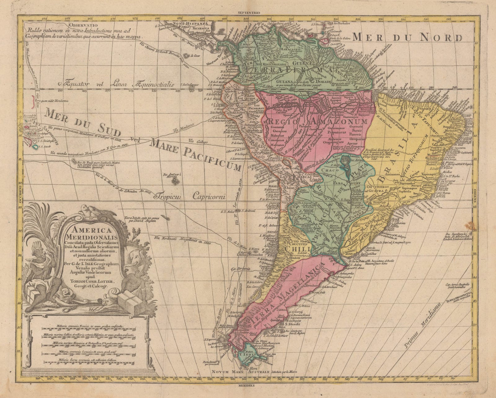 Tobias & Gustav Lotter, South America with routes of explorers, 1772 c.