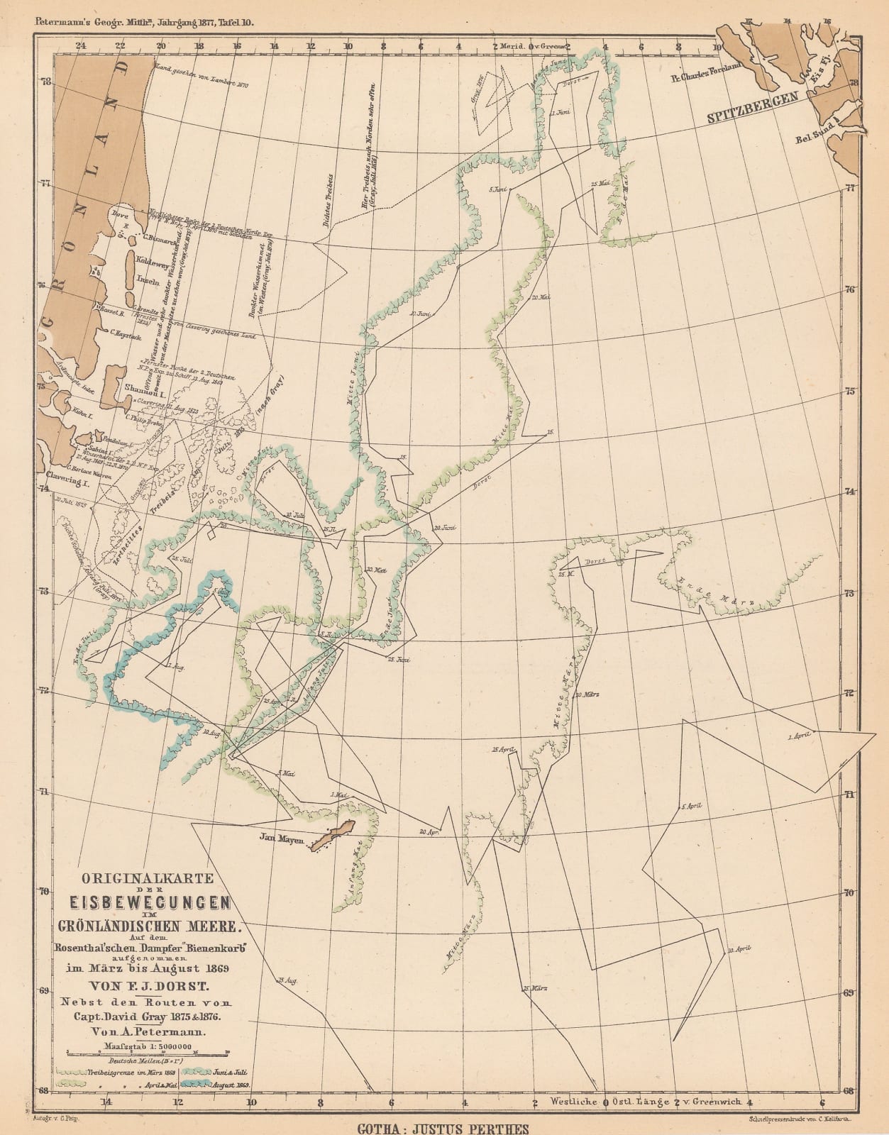 Justus Perthes, Ice Limits in the Greenland Sea, 1877