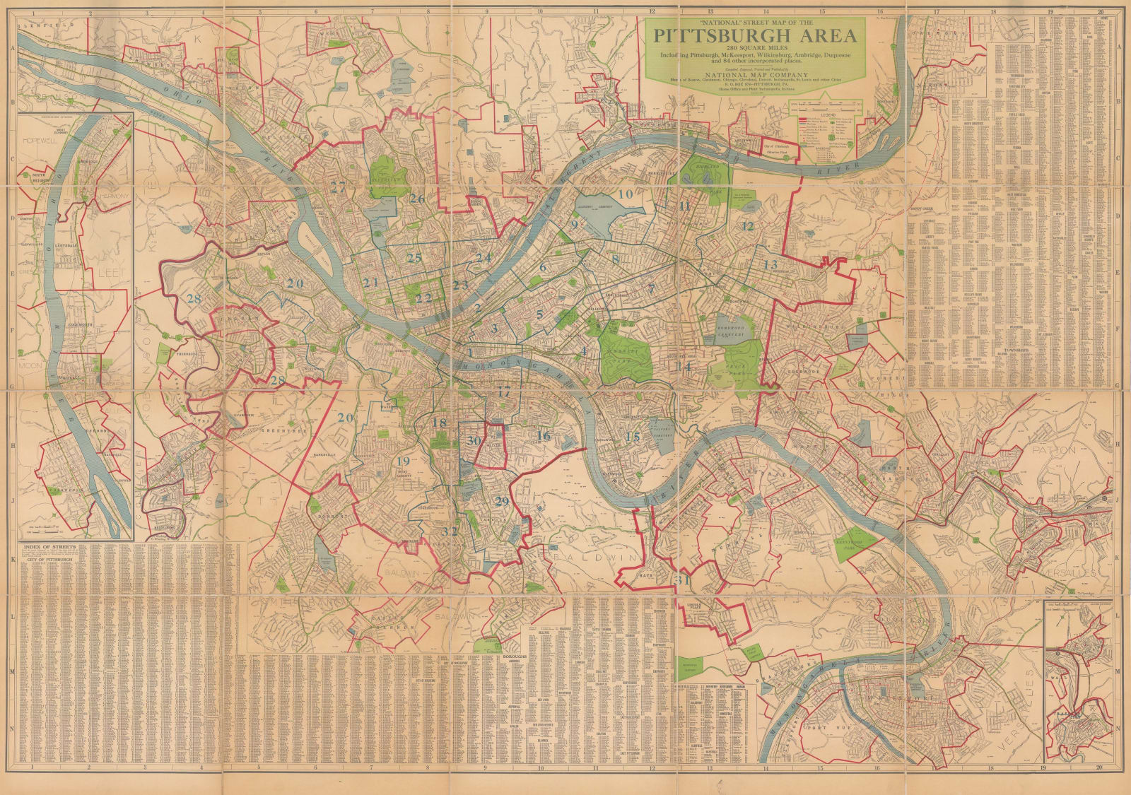 National Map Company, National Street Map of the Pittsburgh Area, 1930