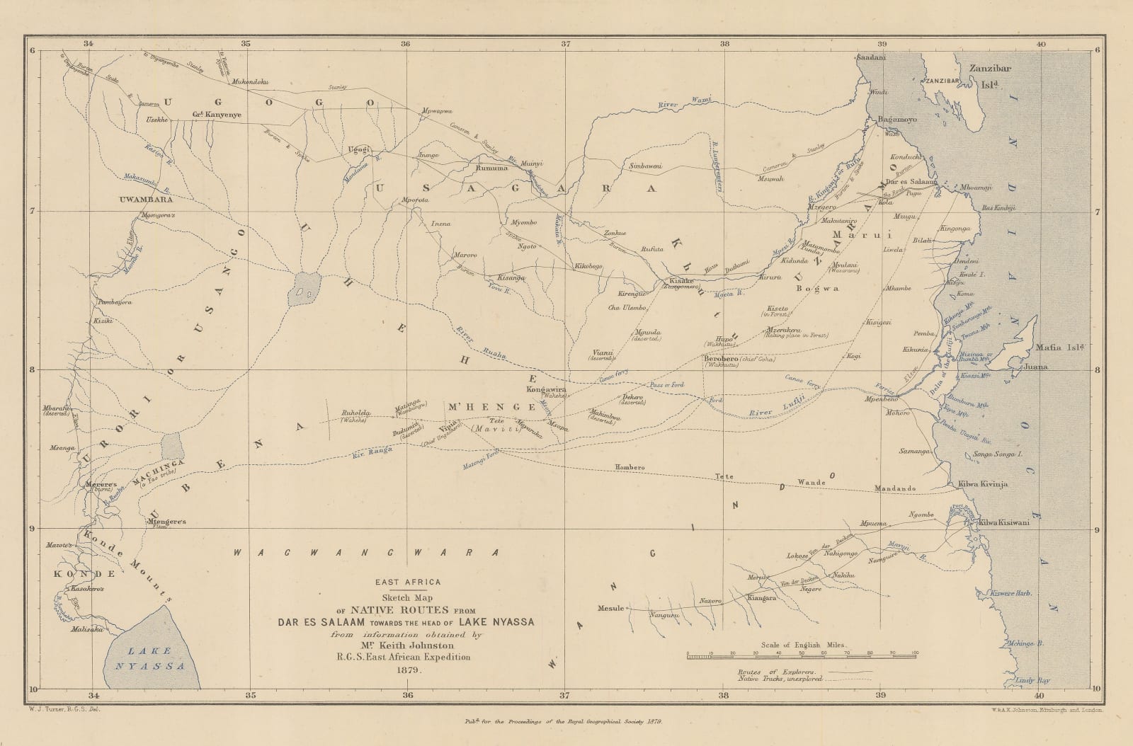 Royal Geographical Society (RGS), Sketch Map of Native Routes from Dar Es Salaam Towards the Head of Lake Nyassa, 1879