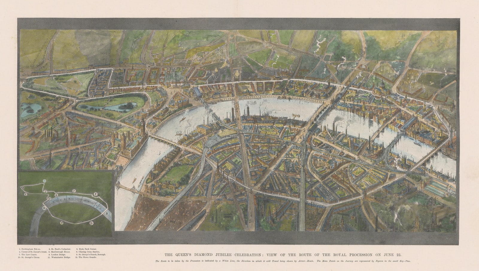 Illustrated London News (ILN), London - Bird's Eye View of the Diamond Jubilee Route, 1897
