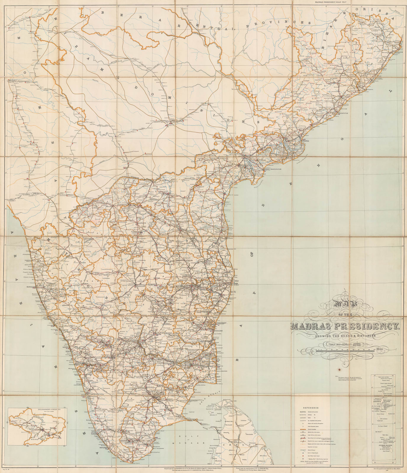 Madras Survey, Map of the Madras Presidency Showing the Roads & Distances, 1926