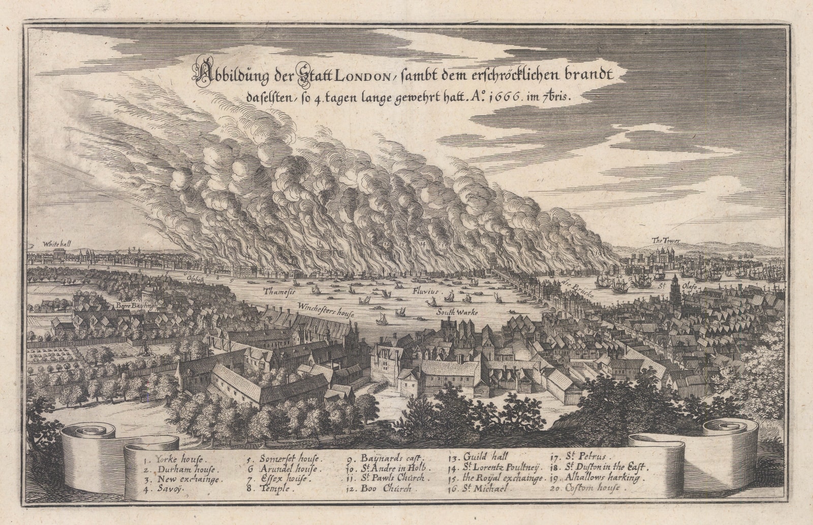 Matthäus Merian, The Great Fire of London, 1670 c.