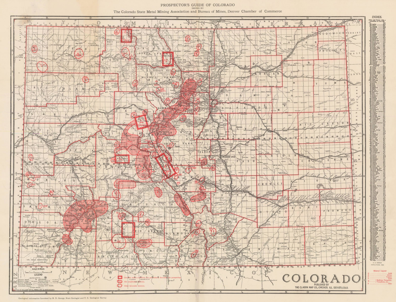 Clason Map Co., Prospector's Guide of Colorado, 1920 c.