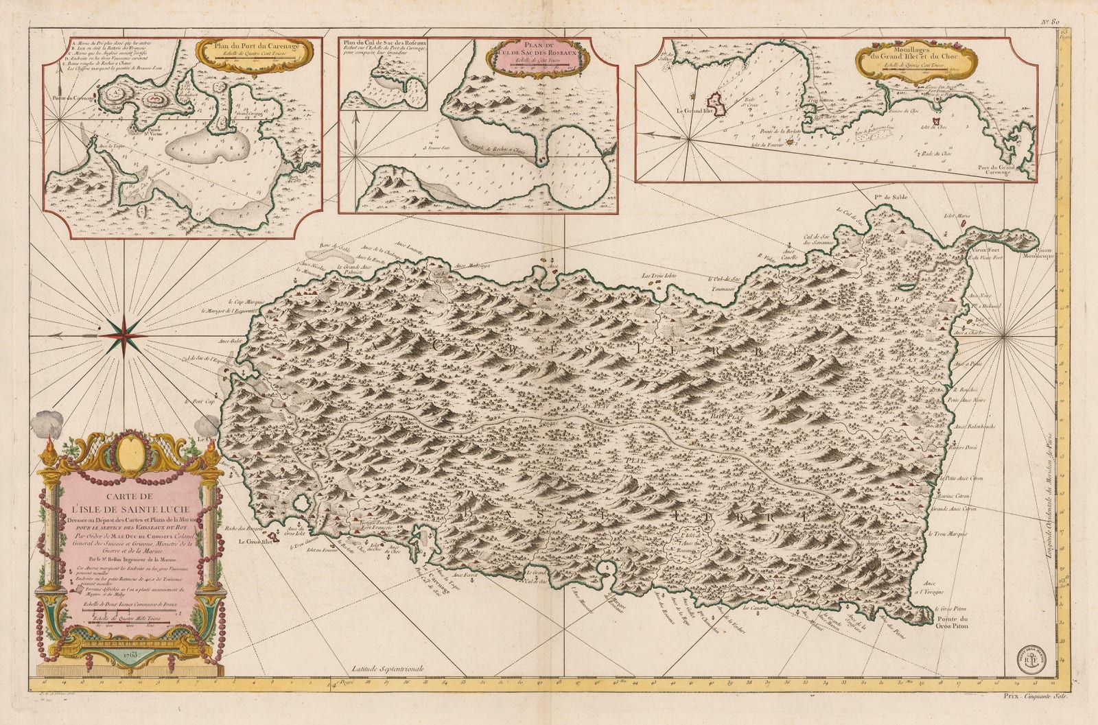 Jacques-Nicolas Bellin, Chart of St. Lucia, 1763