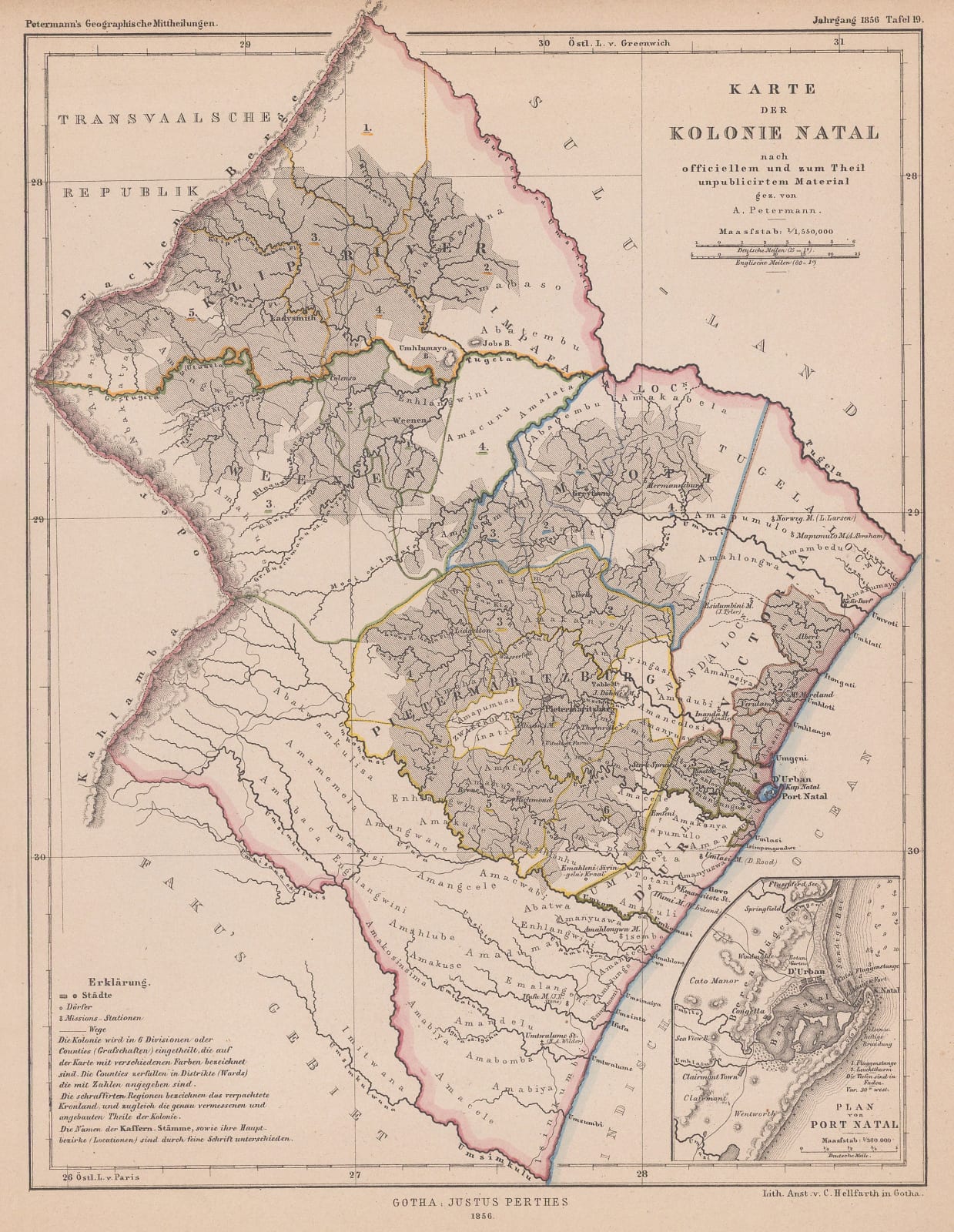 Justus Perthes, Natal Colony, 1856