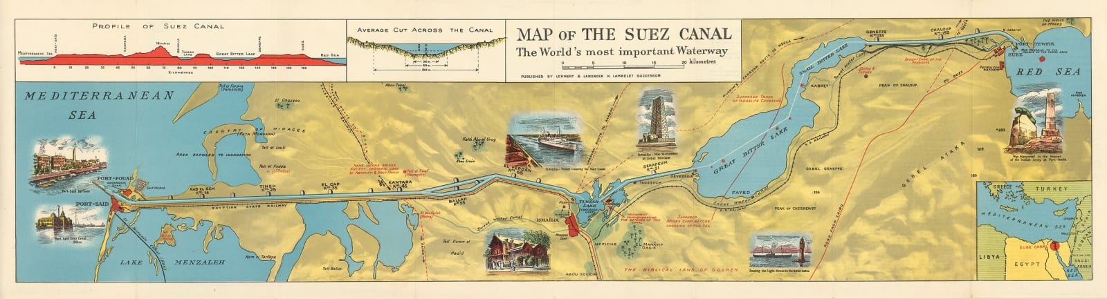 Lehnert and Landrock, Map of the Suez Canal, 1950 c.