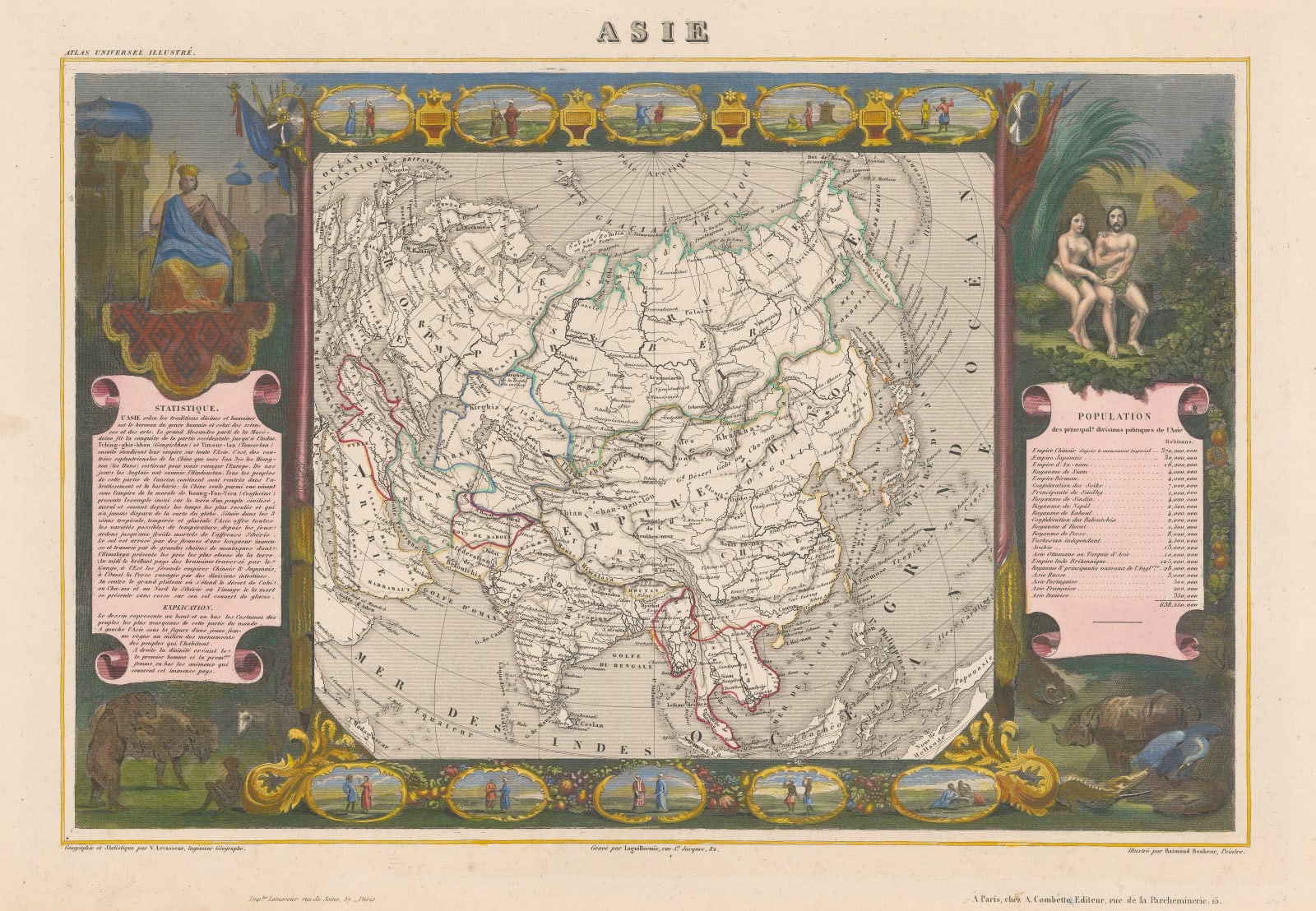Victor Levasseur, Decorative map of the Asia, 1847