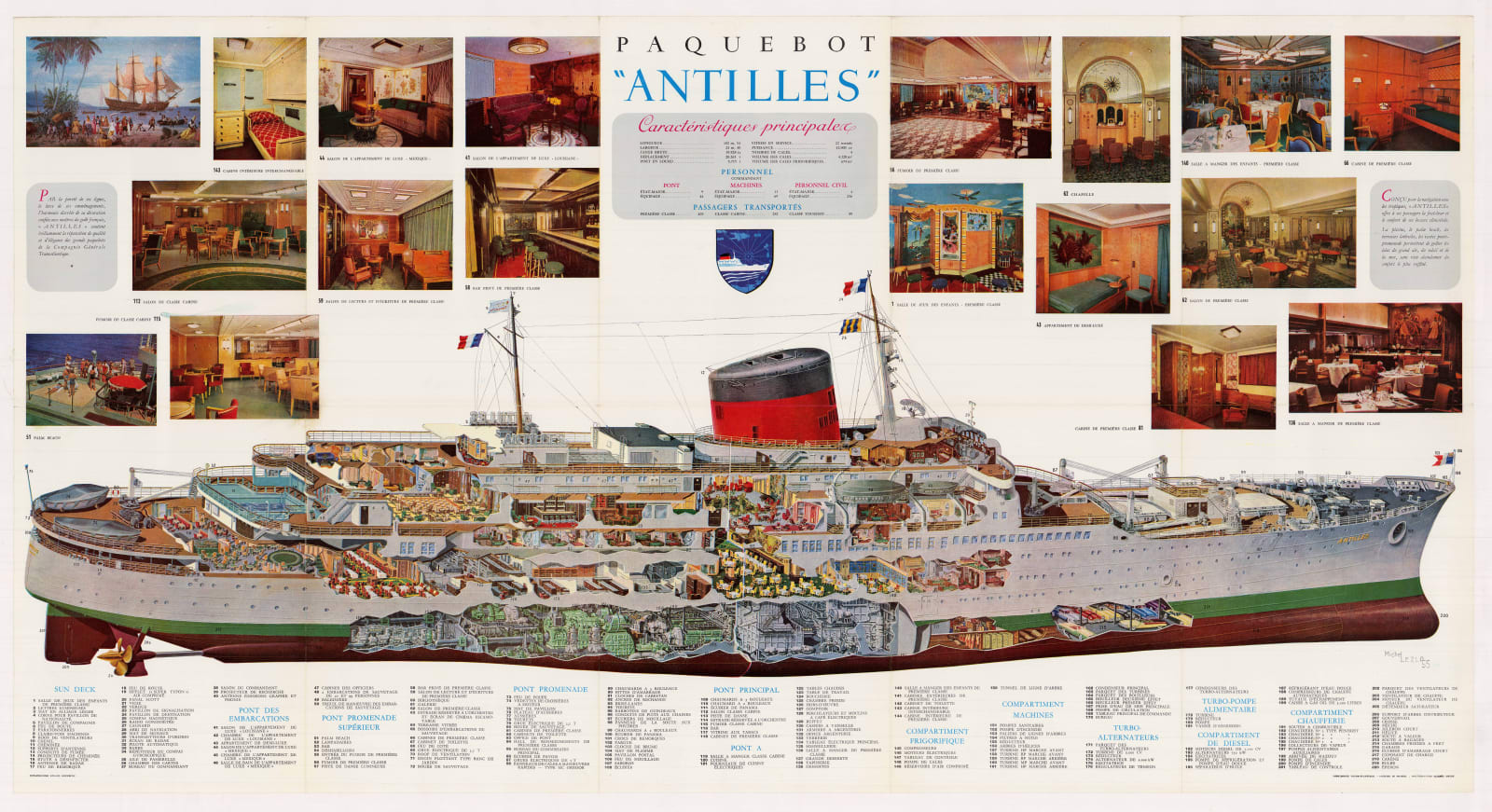 Michel Lezla, Compagnie Generale Transatlantique - Paquebot Antilles, 1955