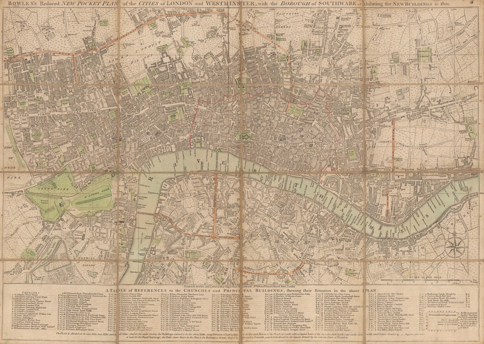 Bowles & Carver, New Pocket Plan of the Cities of London and Westminster with the Borough of Southwark, 1800