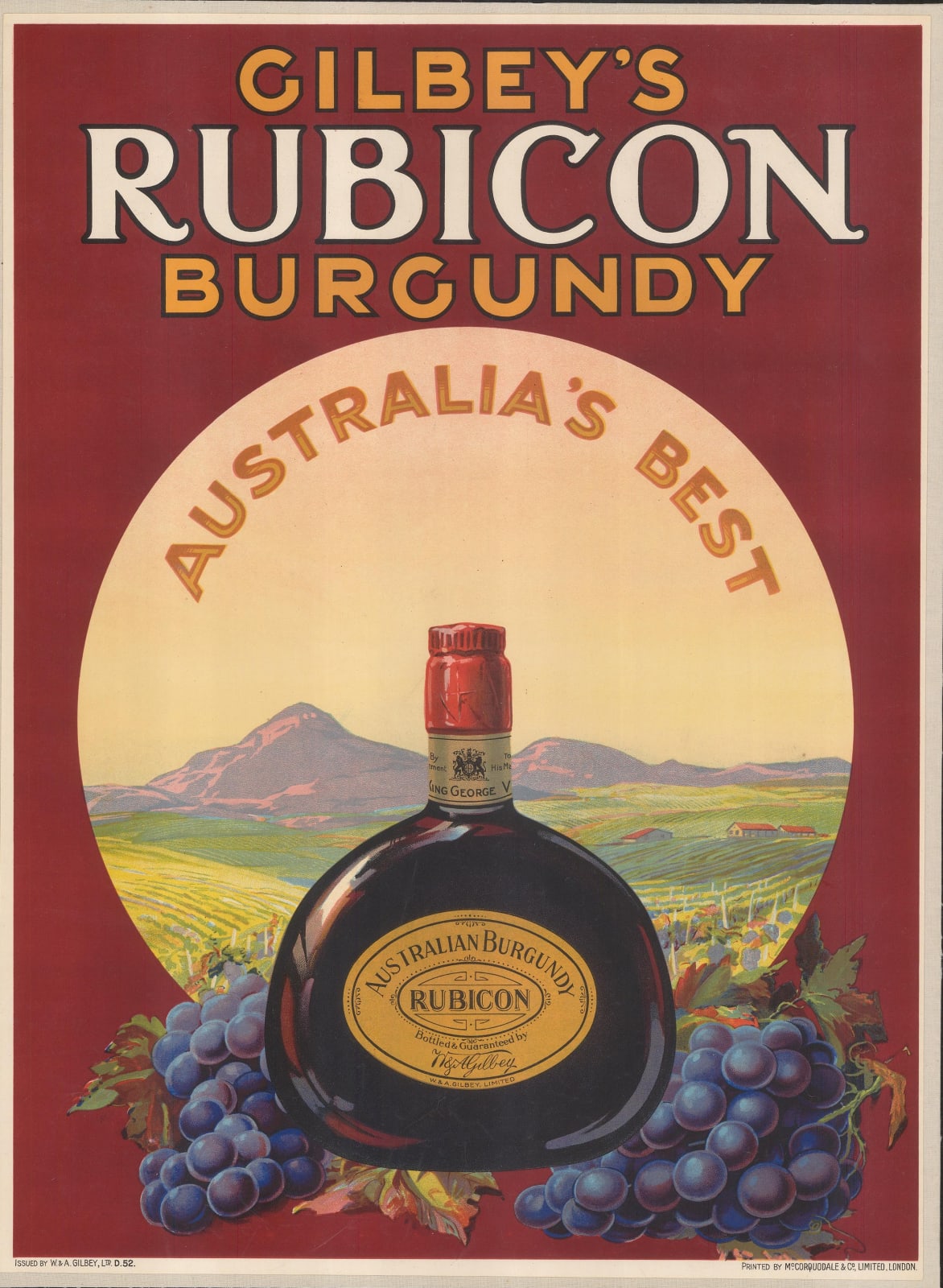 McCorquodale & Co., Gilbey's Rubicon Burgundy, 1930 c.