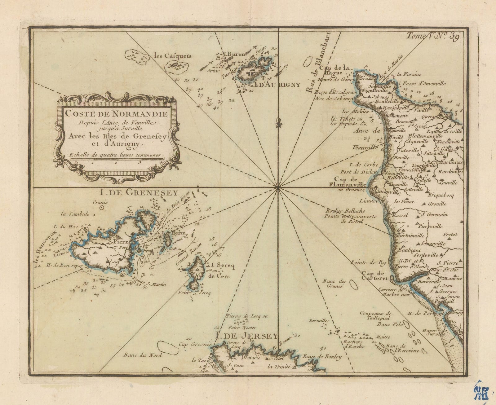 Jacques-Nicolas Bellin, Coast of Normandy with Guernsey, 1764