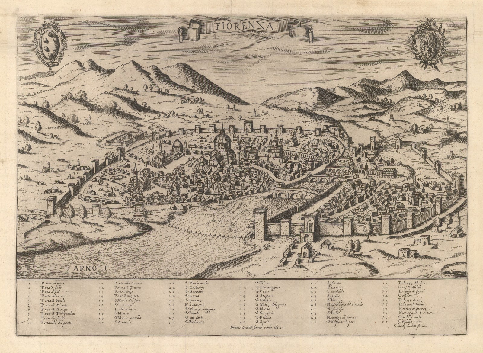 Giovanni Orlandi, Rare city plan of Florence, 1602