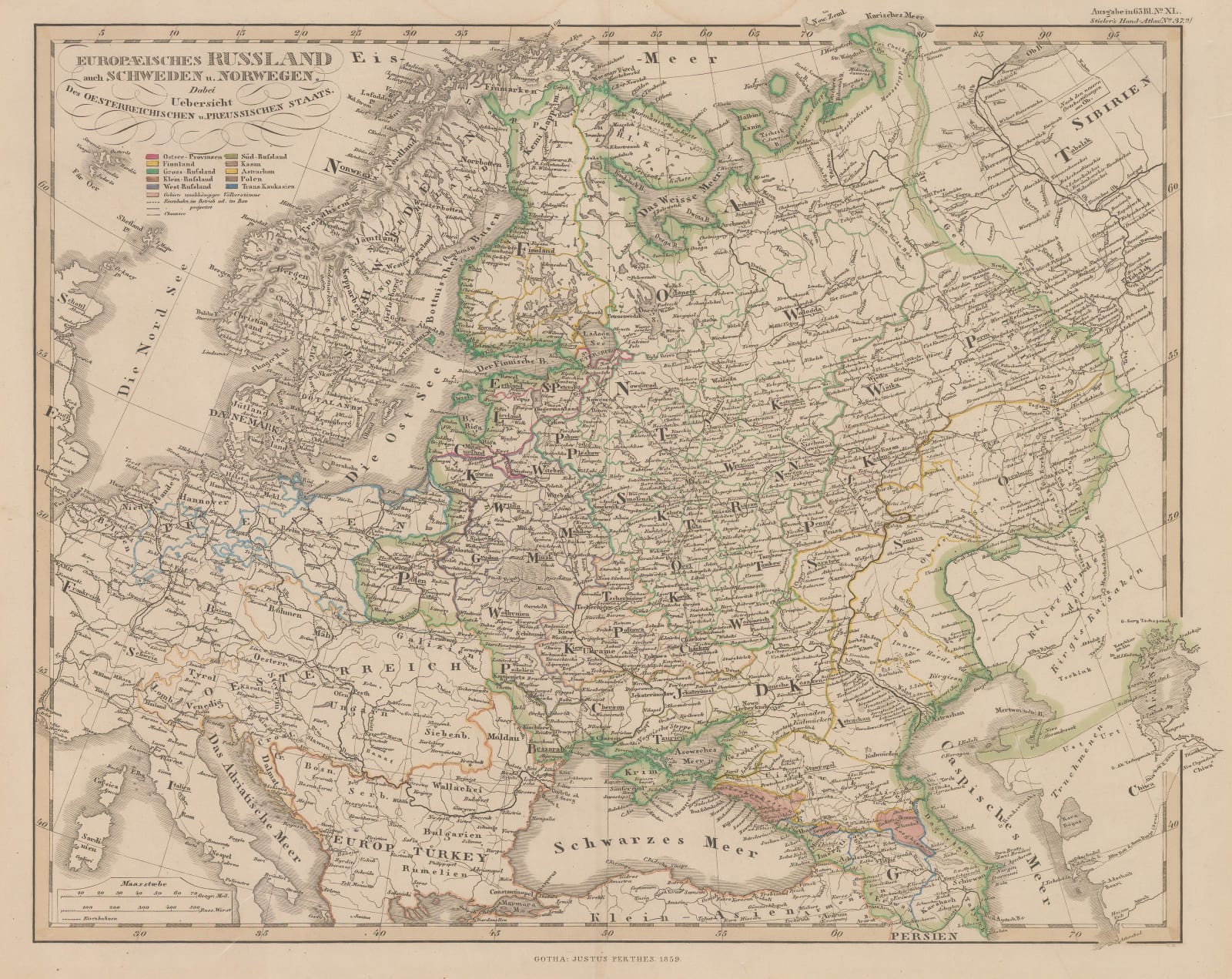 Justus Perthes, European Russia, Scandinavia and Central Europe, 1859