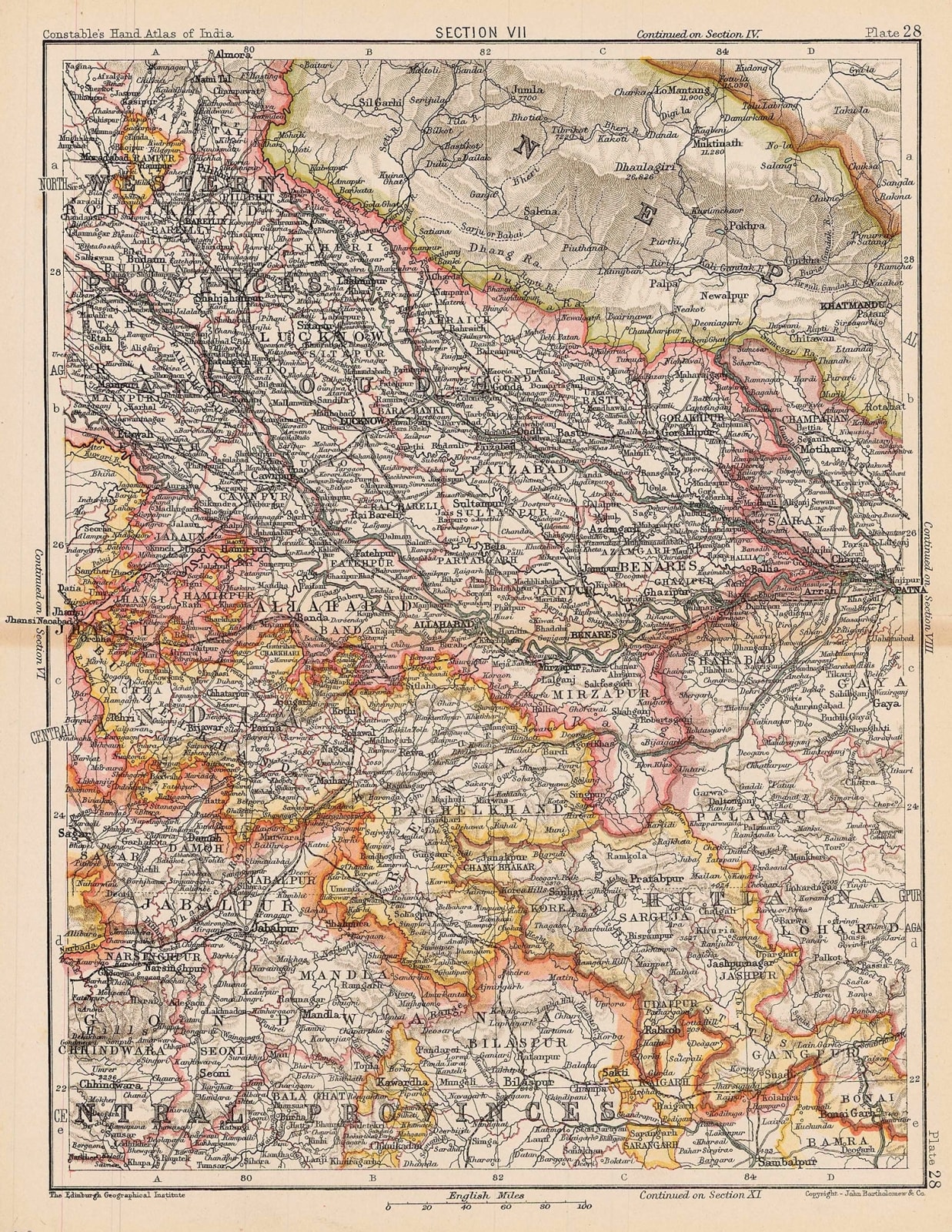 J.G. Bartholomew, Uttar Pradesh, Bihar and Jharkhand, 1893