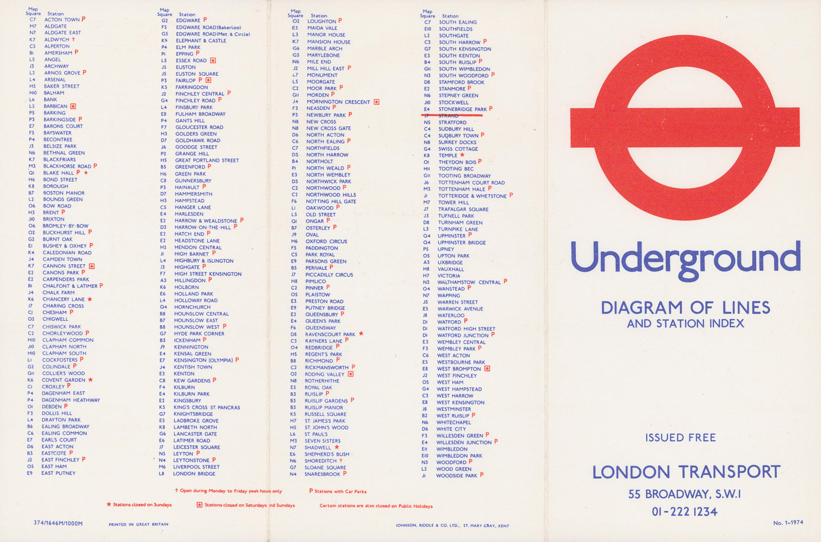 Paul E. Garbutt, London Underground Map, 1974