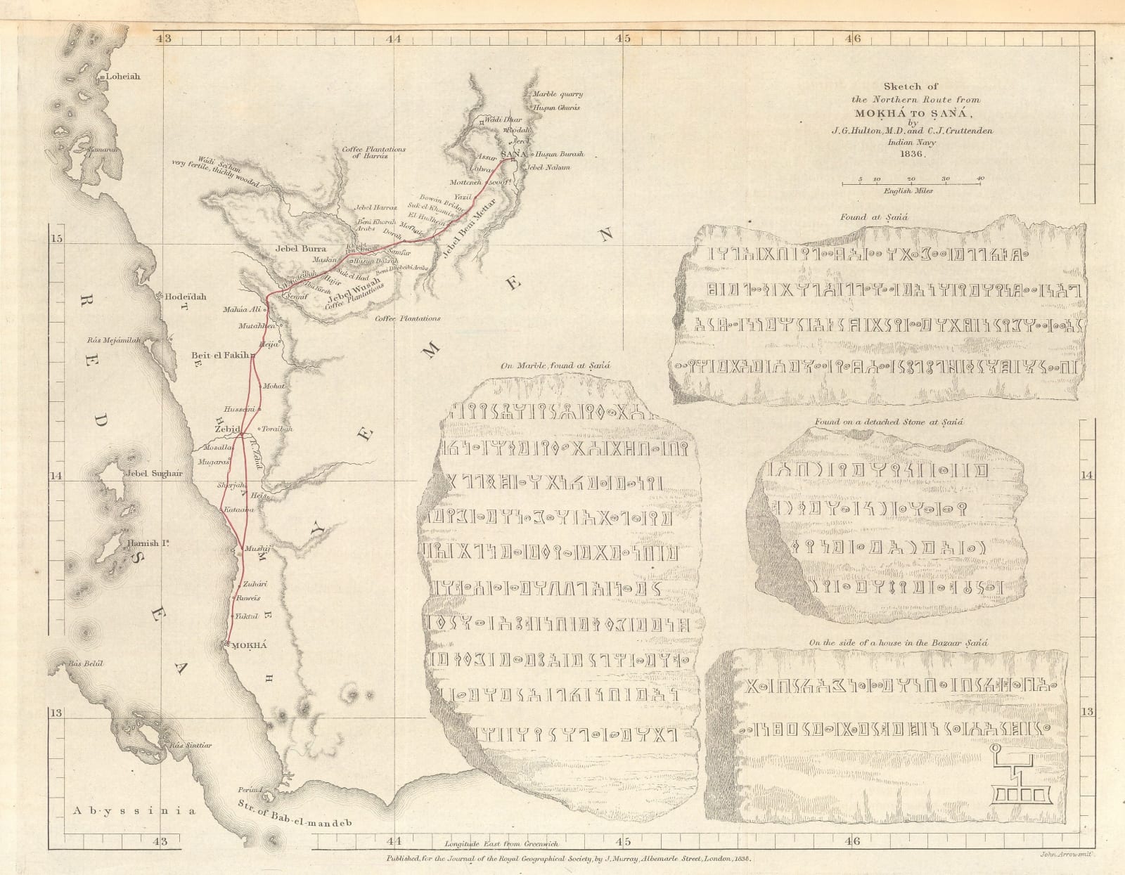 Royal Geographical Society (RGS), Sketch of The Northern Route from Mokha to Sana, 1838